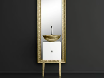 MONNALISA FLORENCE WHITE MOSAIC GOLD - Single wooden vanity unit with mirror by Glass Design - view 2